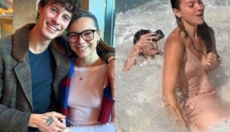 Irmã de Shawn Mendes é batizada em praia no RJ e leva caldo ao lado do cantor