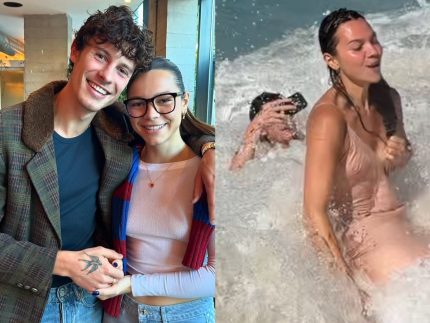 Irmã de Shawn Mendes é batizada em praia no RJ e leva caldo ao lado do cantor