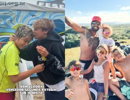 Seguindo os passos do pai! Filho de Pedro Scooby vence bateria de surf sub-10 em sua 1ª competição