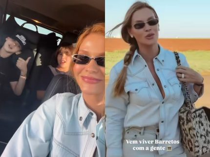 Andressa Suita chega de jatinho com os filhos para acampar em Barretos: “Vai começar”