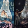 Cantora surpreende ao subir em “globo” espelhado de formato inusitado em show