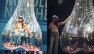 Cantora surpreende ao subir em “globo” espelhado de formato inusitado em show