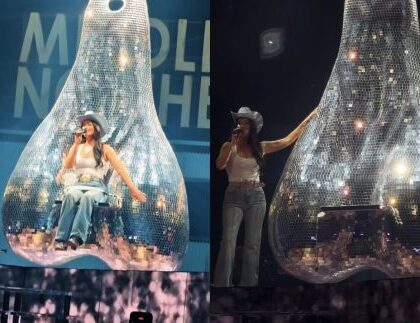 Cantora surpreende ao subir em “globo” espelhado de formato inusitado em show
