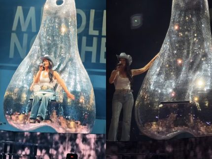 Cantora surpreende ao subir em “globo” espelhado de formato inusitado em show
