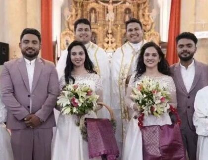 Irmãos gêmeos se casam com irmãs gêmeas em cerimônia com padres gêmeos na Índia Irmãos gêmeos se casam com irmãs gêmeas em cerimônia com padres gêmeos na Índia